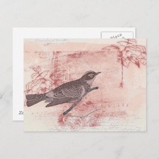 romantisch bird drawing grunge artistic letter lov briefkaart (Voorkant / Achterkant)