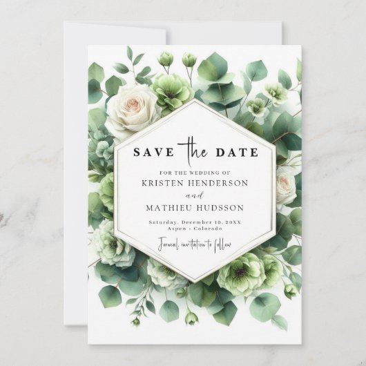 Romantisch blad Eucalyptus digitale bruiloft Save The Date (Voorkant)