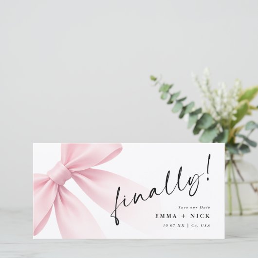 Romantisch bladwijzer elegant script eindelijk fot save the date (Staand voorkant)