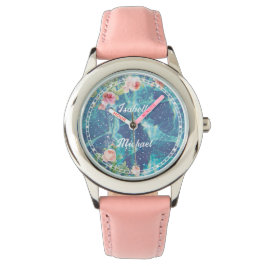 Romantisch blauw aangepast paar namen horloge