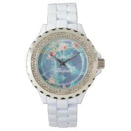 Romantisch blauw aangepast paar namen horloge