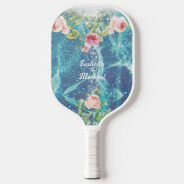 Romantisch blauw aangepast paar namen pickleball paddle