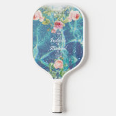 Romantisch blauw aangepast paar namen pickleball pickleball paddle (Achterkant)