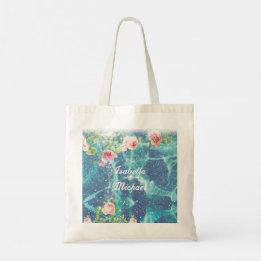 Romantisch blauw aangepast paar namen Sticker Tote Bag