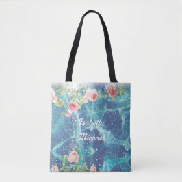 Romantisch blauw aangepast paar namen tote bag