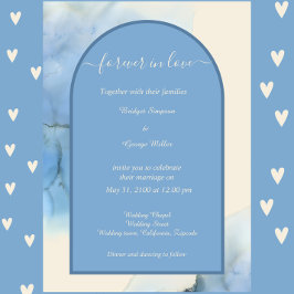 romantisch blauw abstract kustbruiloft kaart