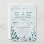 romantisch blauw blad bloemenbruiloft uitnodiging (Voorkant)
