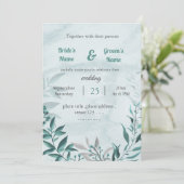 romantisch blauw blad bloemenbruiloft uitnodiging (Staand voorkant)