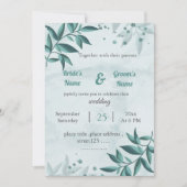 romantisch blauw blad bloemenbruiloft uitnodiging (Voorkant)
