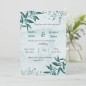 romantisch blauw blad bloemenbruiloft uitnodiging (Staand voorkant)