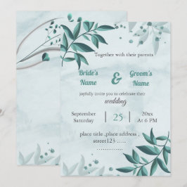 romantisch blauw blad bloemenbruiloft uitnodiging