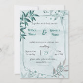 romantisch blauw bladeren bloemengeometrische brui kaart (Voorkant)