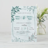 romantisch blauw bladeren bloemengeometrische brui kaart (Staand voorkant)