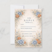 Romantisch Blauw Bloem Bruiloft RSVP Kaartje (Voorkant)