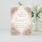 Romantisch Blauw Bloem Bruiloft RSVP Kaartje (Staand voorkant)