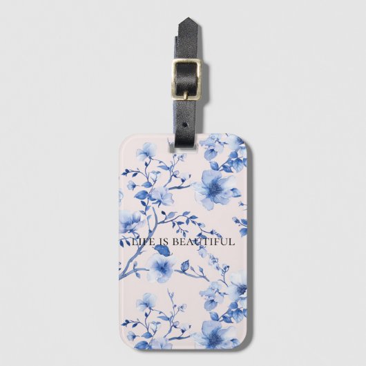 Romantisch Blauw Bloemen Bagagelabel (Voorkant (verticaal))