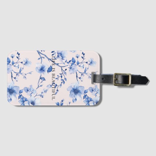 Romantisch Blauw Bloemen Bagagelabel (Voorkant (horizontaal))