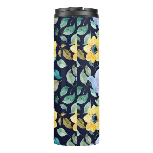 Romantisch Blauw Bloemen Boho Botanisch Thermosbeker (Achterkant)