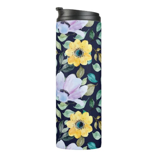 Romantisch Blauw Bloemen Boho Botanisch Thermosbeker (Geroteerd rechts)