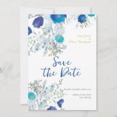 Romantisch, Blauw Bloemen Bruiloft Save The Date (Voorkant)