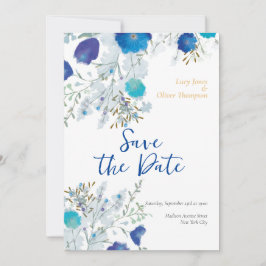 Romantisch, Blauw Bloemen Bruiloft Save The Date