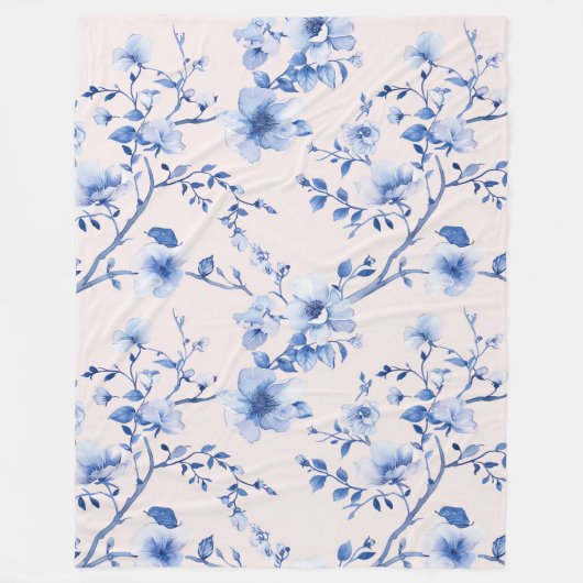 Romantisch Blauw Bloemen Fleece Deken (Voorkant)