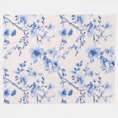 Romantisch Blauw Bloemen Fleece Deken (Voorkant (Horizontaal))
