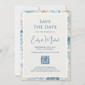 Romantisch Blauw Bloemen Foto QR Code Kaart (Achterkant)