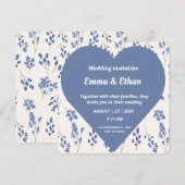Romantisch Blauw Bloemen Hart Huwelijksuitnodiging Kaart (Voorkant / Achterkant)