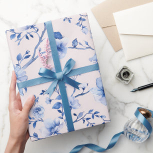 Romantisch Blauw Bloemen Huwelijk Cadeaupapier