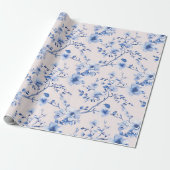 Romantisch Blauw Bloemen Huwelijk Cadeaupapier (Uitgerold)
