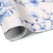 Romantisch Blauw Bloemen Huwelijk Cadeaupapier (Rol Hoek)