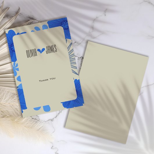 Romantisch Blauw Bloemen Huwelijk Dank u kaart