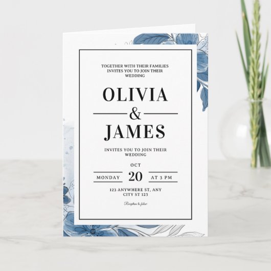 Romantisch Blauw Bloemen Huwelijk, Elegant Huwelij (Voorkant)