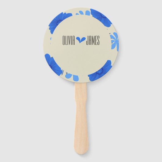 Romantisch Blauw Bloemen Huwelijk Handwaaier (Voorkant)