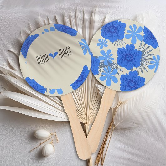 Romantisch Blauw Bloemen Huwelijk Handwaaier