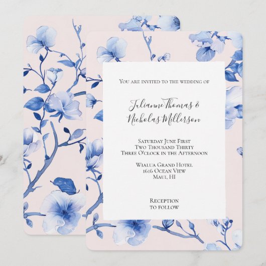 Romantisch Blauw Bloemen Huwelijk Kaart (Voorkant / Achterkant)