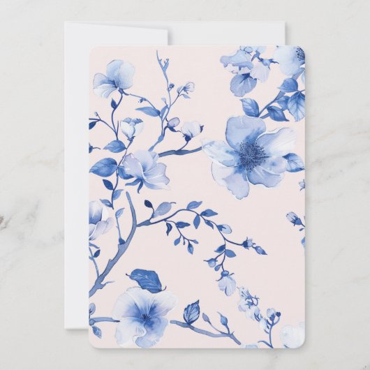 Romantisch Blauw Bloemen Huwelijk Kaart (Achterkant)