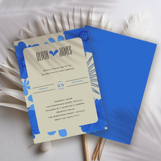 Romantisch Blauw Bloemen Huwelijk Kaart