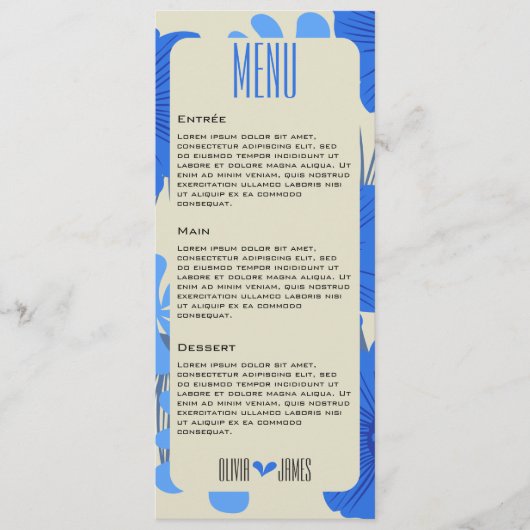 Romantisch Blauw Bloemen Huwelijk Menu (Voorkant)