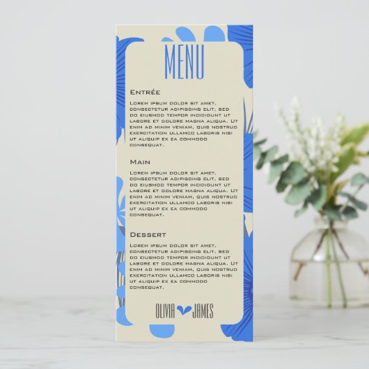 Romantisch Blauw Bloemen Huwelijk Menu (Staand voorkant)