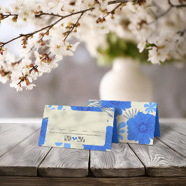 Romantisch Blauw Bloemen Huwelijk Plaatskaartje