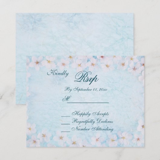 Romantisch Blauw Bloemen Huwelijk RSVP Kaart (Voorkant / Achterkant)