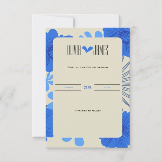 Romantisch Blauw Bloemen Huwelijk Save The Date (Voorkant)