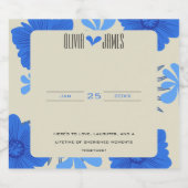 Romantisch Blauw Bloemen Huwelijk Sparkling Wijnetiket (Enkel label)