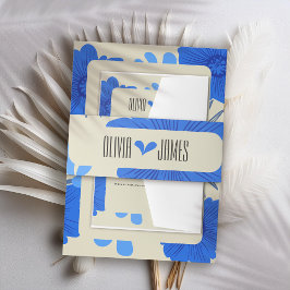 Romantisch Blauw Bloemen Huwelijk Uitnodigingen Wikkel