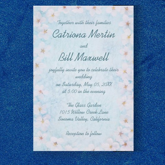 Romantisch Blauw Bloemen Huwelijksuitnodiging Kaart