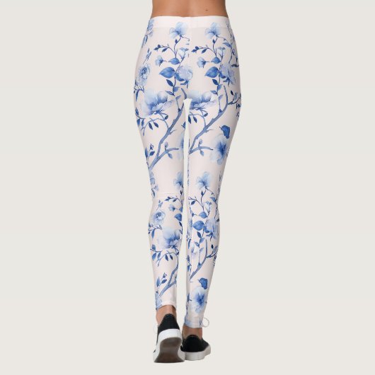Romantisch Blauw Bloemen Leggings (Achterkant)