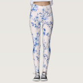 Romantisch Blauw Bloemen Leggings (Voorkant)
