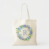 Romantisch Blauw Bloemen Monogram Canvas tas (Voorkant)